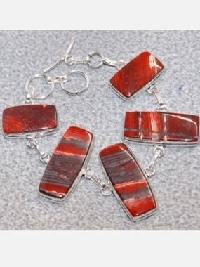 Red Jasper Gemstone 925 Sterling Silver Handmade Toggle Bracelet